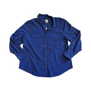 SIZE 12/14 (2) CHICO'S Nocturne Navy Long Sleeve Flap Pocket Silky Soft Woven